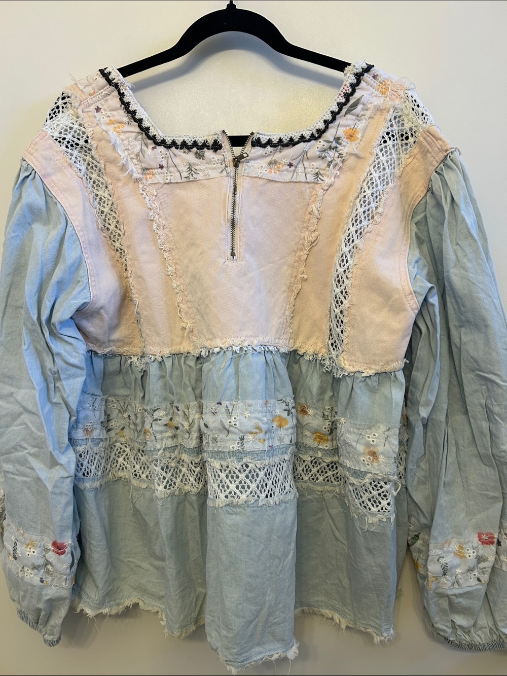 POL Light Blue and Pale Pink Embroidered Boho Tunic - Picture 3 of 3